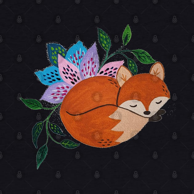 Little Fox and Floral Pattern in Acrylic Style by Starlight Tales